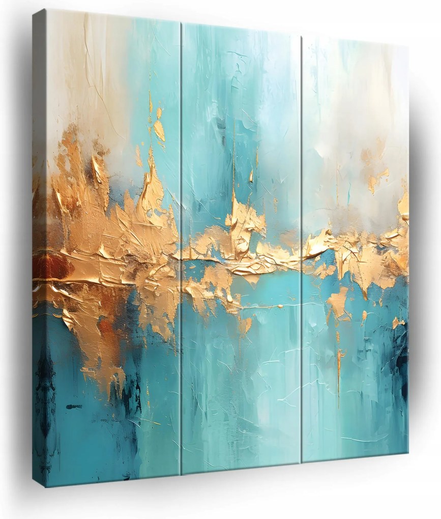 Vászonkép Triptichon Absztrakt Arany Türkiz Vászon Falikép 3 Részes 90x100