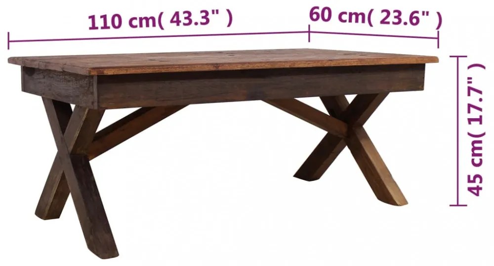 vegyes újrahasznosított fa dohányzóasztal 110 x 60 x 45 cm