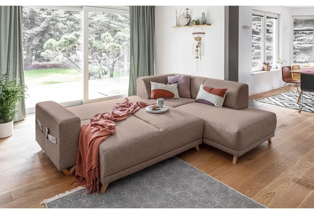 Barna kinyitható-tárolóhelyes sarokkanapé (jobb oldali-L alakú) Classy Sophie – Miuform