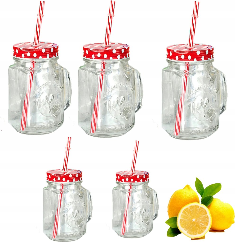 Poharak Befőttes üveg szívószállal 450ML Bögre Befőttesüvegek 6 Db