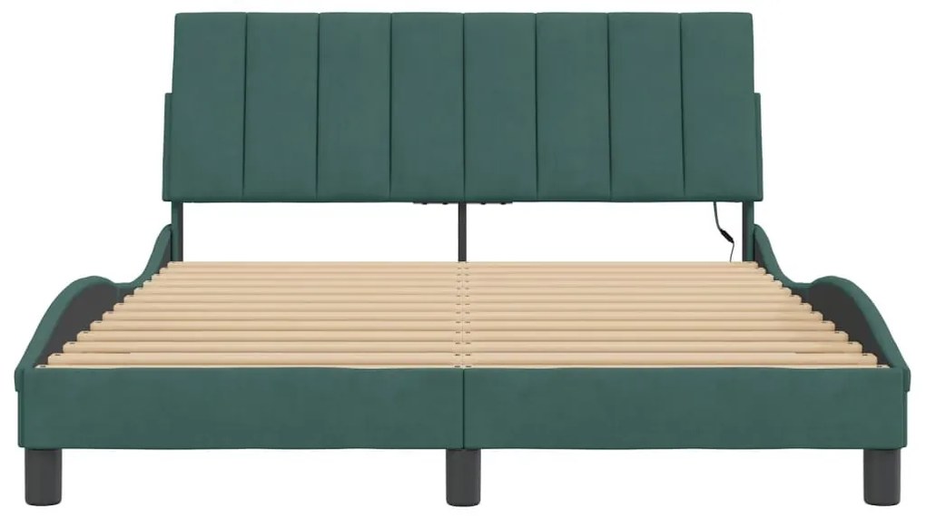 sötétzöld bársony ágykeret LED-ekkel matrac nélkül Hanko 140 x 200 cm