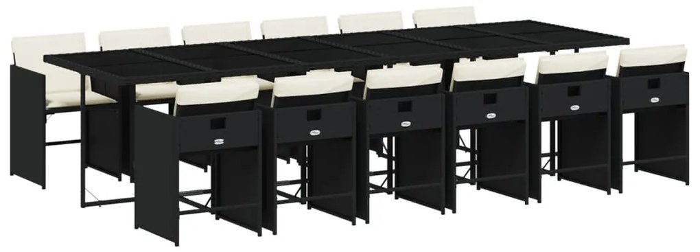 vidaXL 13 részes fekete polyrattan kerti ülőgarnitúra párnákkal