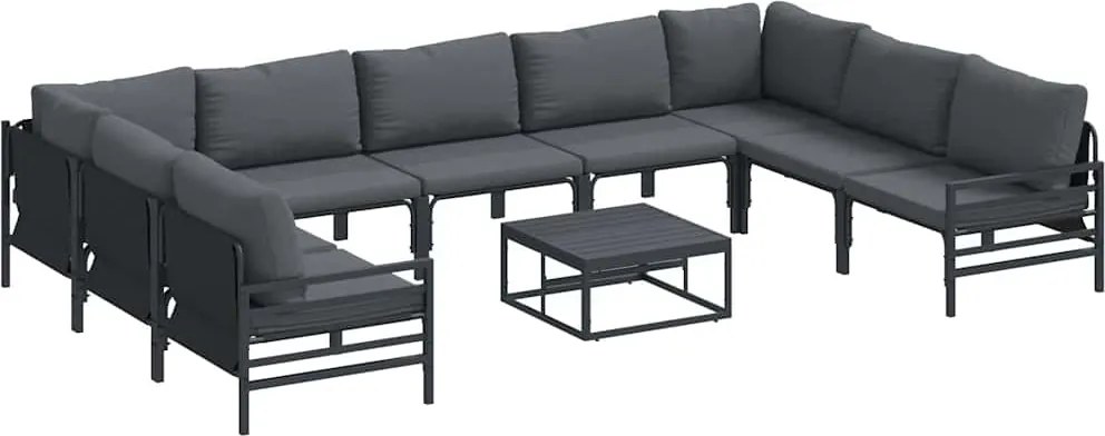 vidaXL Kerti Kanapé Szett párnával 10 pcs Fekete Acél