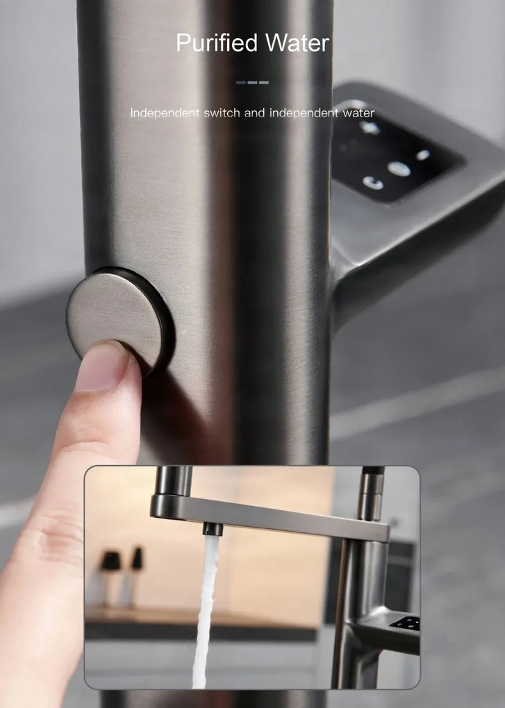 Konyhai csaptelep ELITE EDITION KFS1814 érzékelővel, kihúzható zuhanyfejjel és szűrtvíz-kifolyóval, több színváltozatban — Gunmetal szürke