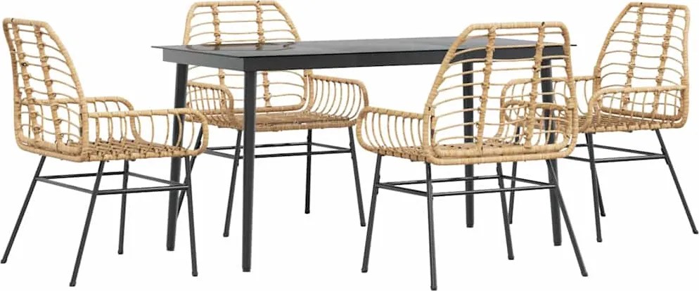 vidaXL 5 észes barna polyrattan üveg kerti étkezőgarnitúra