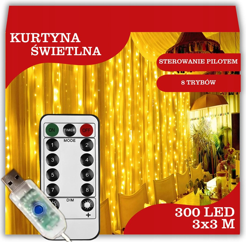 Fényfüggöny, ablakra, 300 Led, 3x3 méteres, karácsonyi, fenyőfa girland