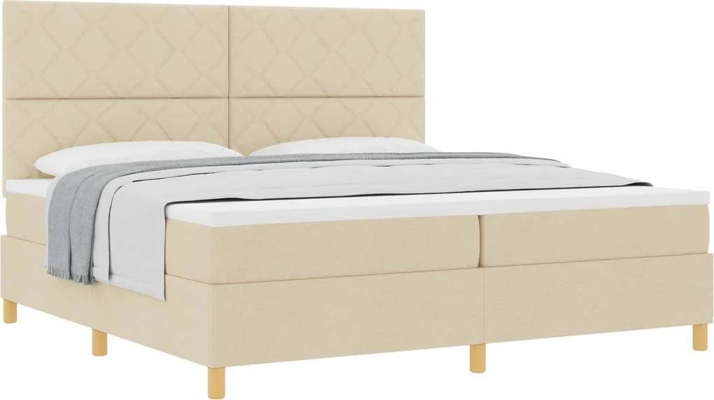 vidaXL Boxrugós ágy matracmal fejtámlával Krém 200 x 200 cm szövet