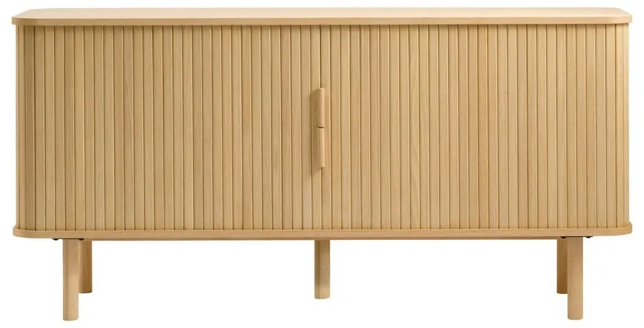 Natúr színű alacsony komód tolóajtóval, tölgyfa dekorral 76x160 cm Cavo – Unique Furniture