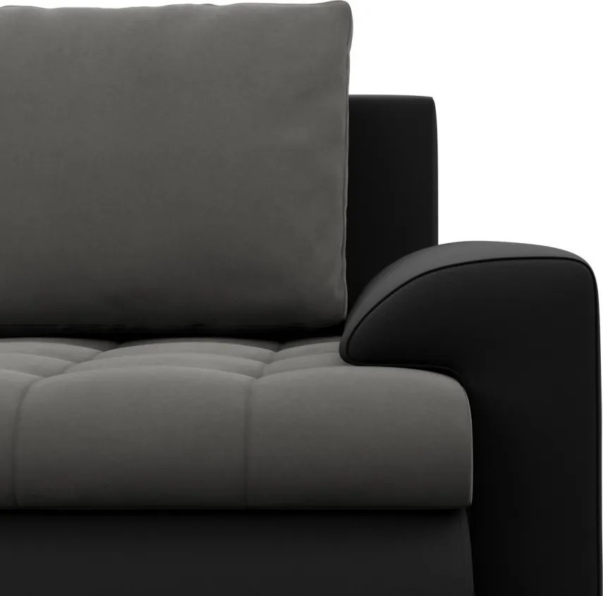 Tokio U sarokkanapé, 3 ágyneműtartóval, bársony + műbőr, baloldali, szürke - fekete