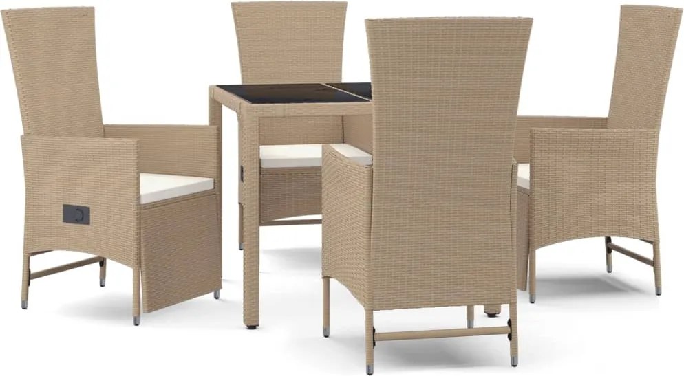 vidaXL 5 részes bézs polyrattan kerti étkezőgarnitúra párnákkal