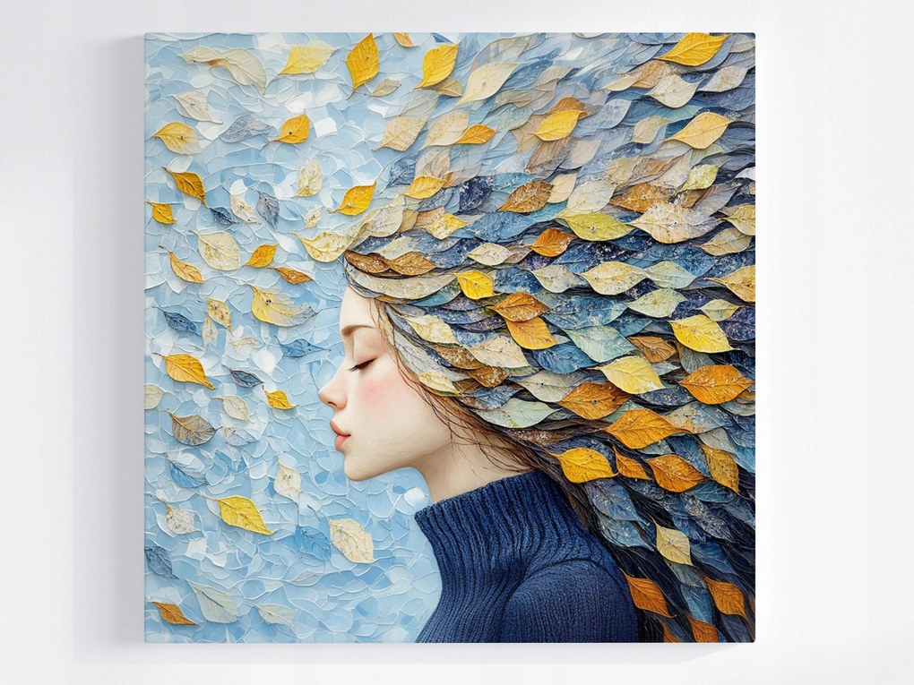 Poszter Portré Nő Lány Levelek Ősz 40x40