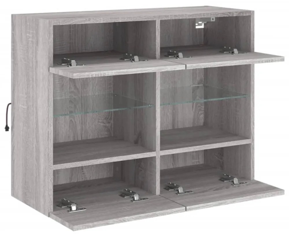 szürke sonoma színű fali TV-szekrény LED-ekkel 78,5x30x60,5 cm