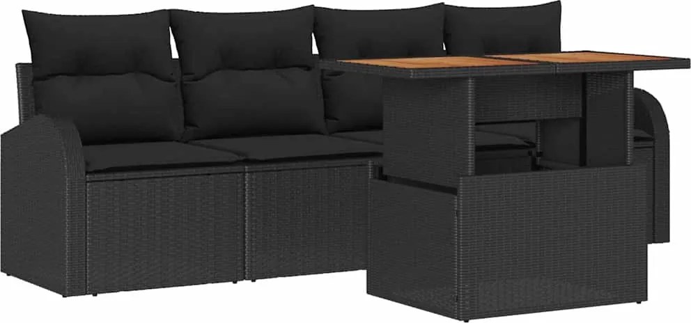 vidaXL Kerti Kanapé Szett párnával 5 pcs Fekete