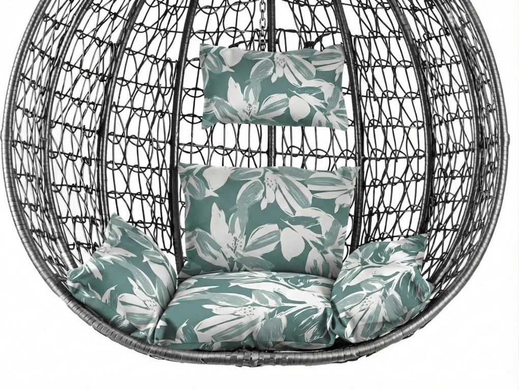 Szürke függőszék KOKON állvány nélkül, zöld-fehér párna