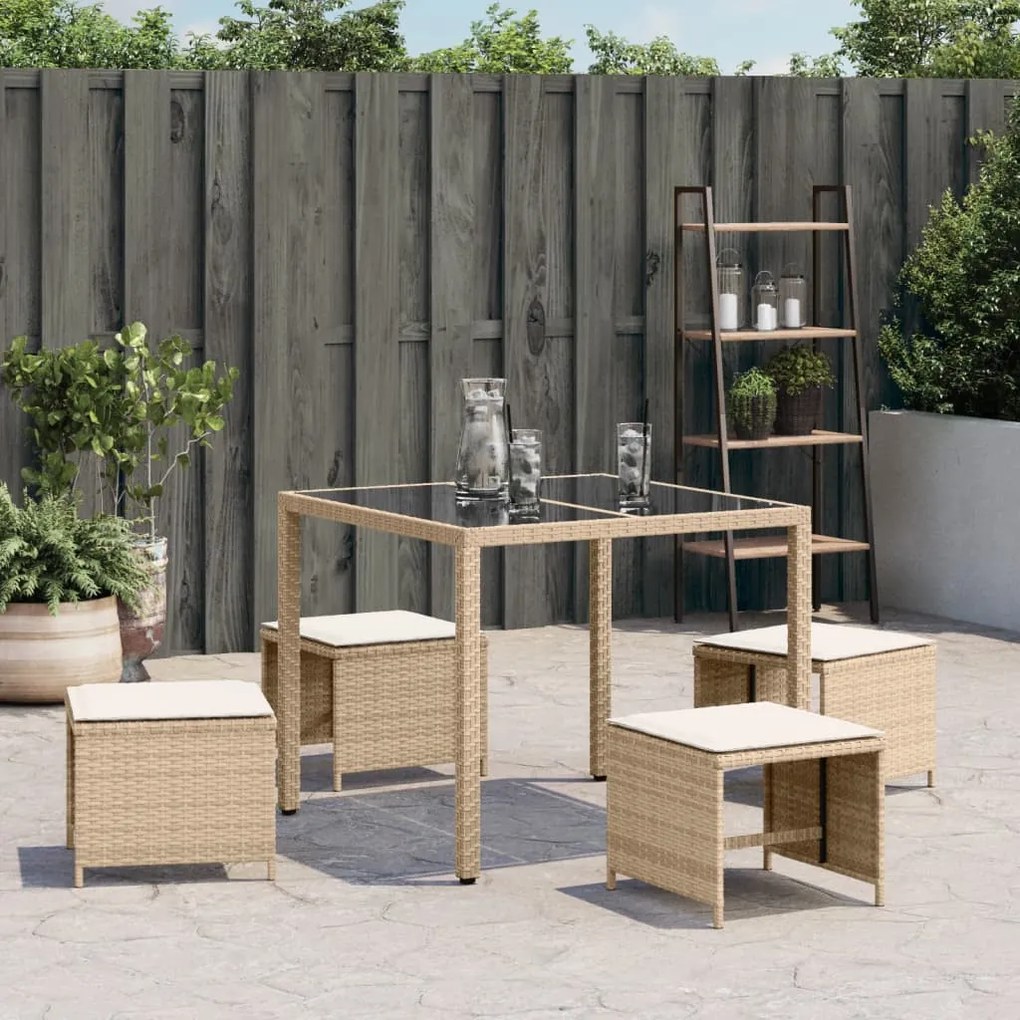 4 db bézs polyrattan kerti szék párnával 41 x 41 x 36 cm