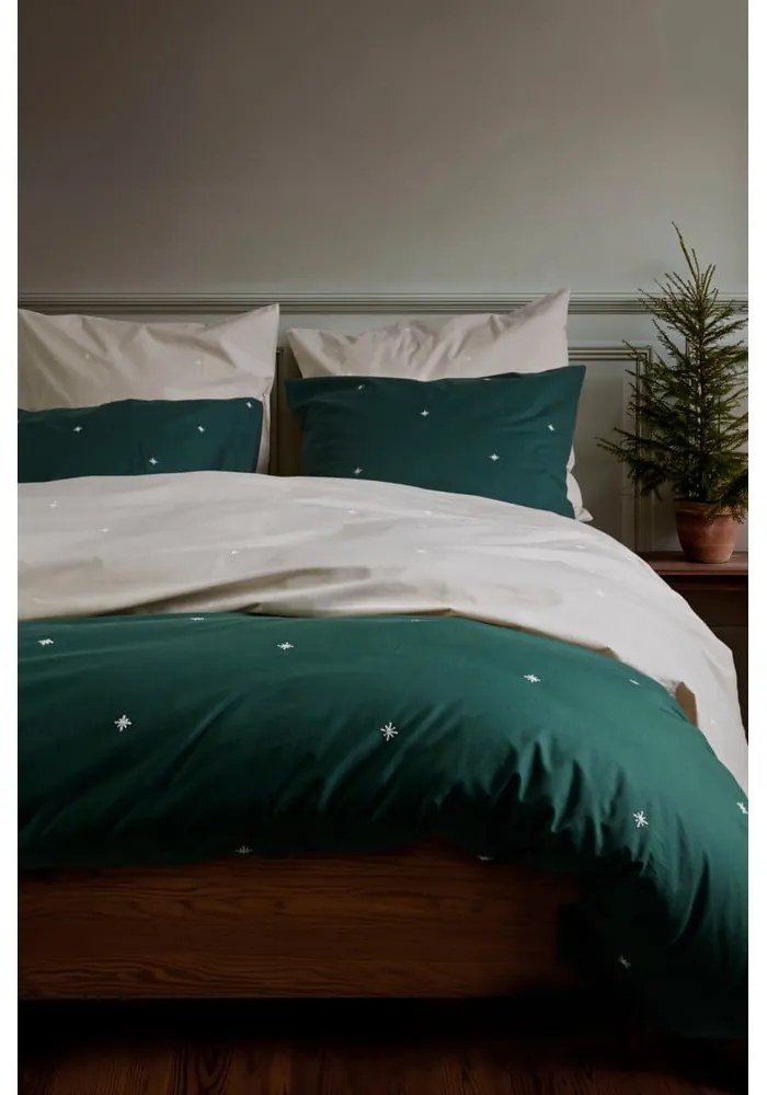 Bézs egyszemélyes pamut-perkál ágyneműhuzat 140x200 cm Christmas Fable – JUNA