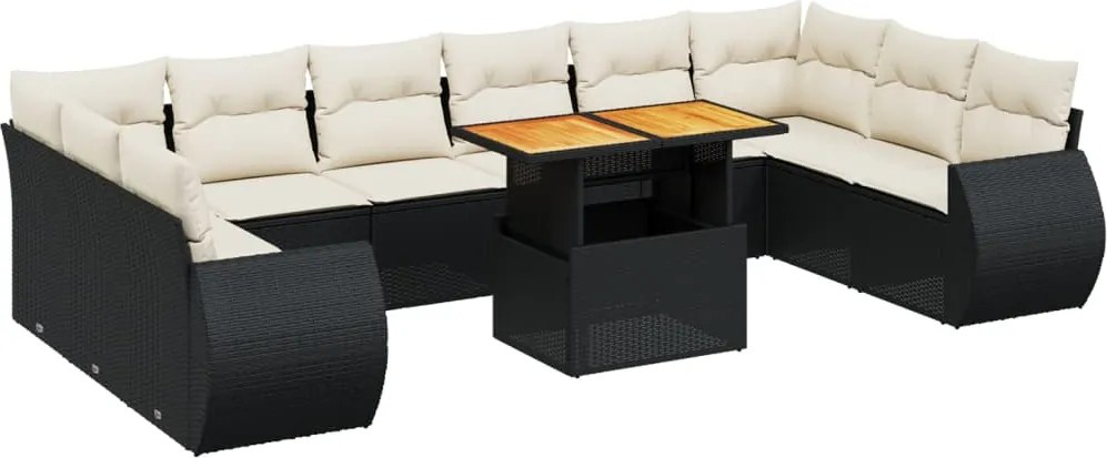 vidaXL 11 részes fekete polyrattan kerti ülőgarnitúra párnákkal