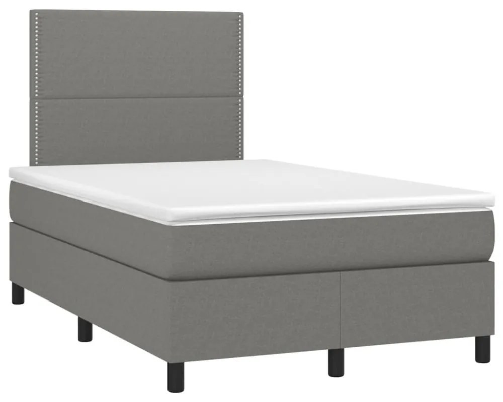 sötétszürke szövet rugós és LED-es ágy matraccal 120 x 200 cm