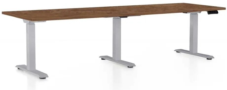 OfficeTech Long állítható magasságú asztal, 240 x 80 cm, szürke alap, silverjack tölgy