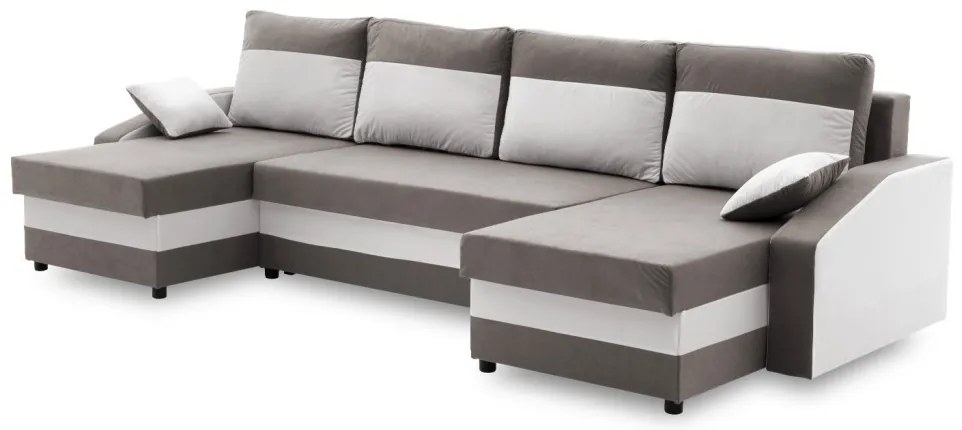 Sparta sarokkanapé, 1 ágyneműtartóval, szövet anyag, univerzális oldal, hab töltet, szürke - fehér