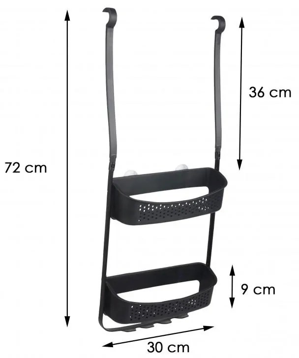 Erga Wiki, fürdőszoba kosár, függő rendszerező 30x72 cm tapadókorongokkal, fekete matt, ERG-YKA-CH.WIKI-BLK