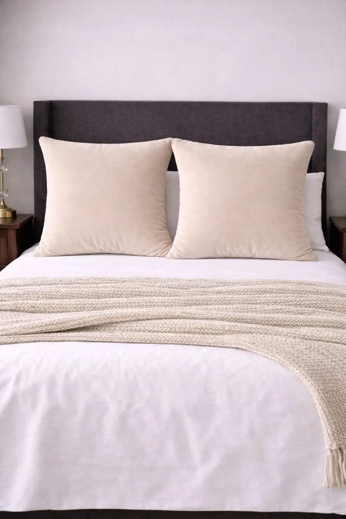 Velúr hálószoba párnahuzat szett 2db 60x60 Velvet| Világos Bézs