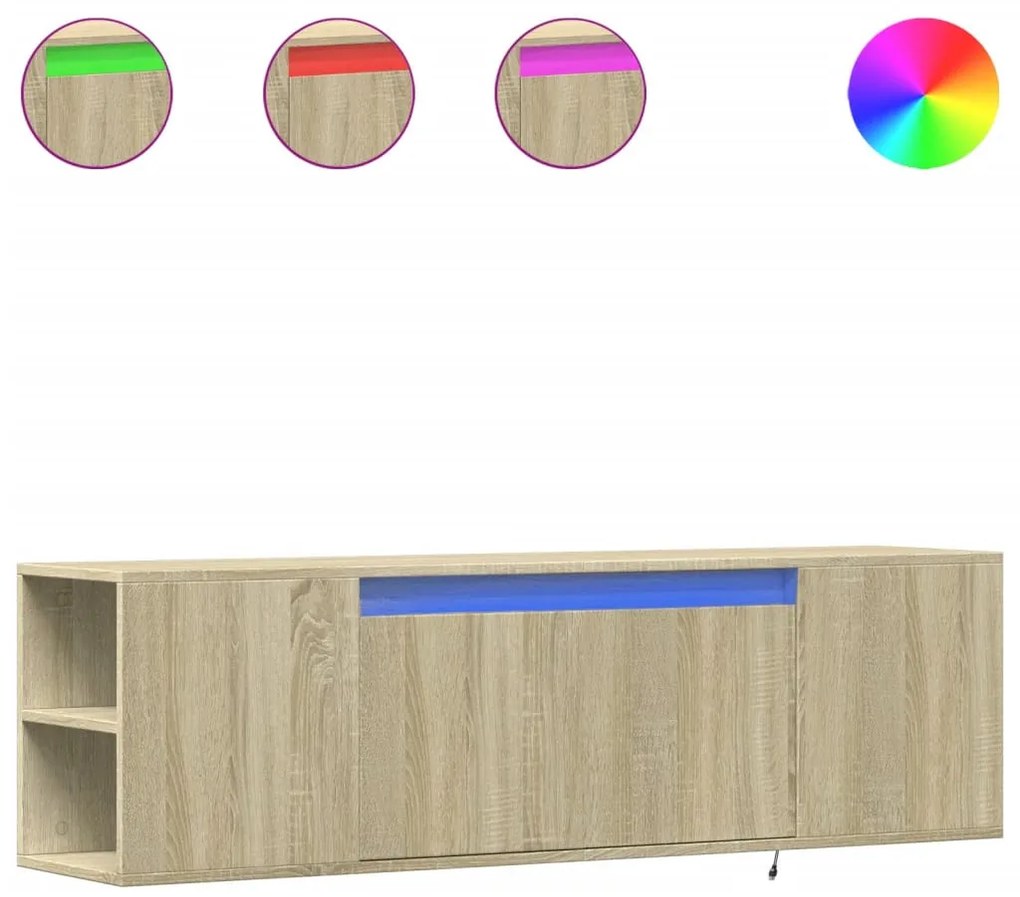 sonoma tölgy színű fali TV-szekrény LED-ekkel 135x31x39,5 cm