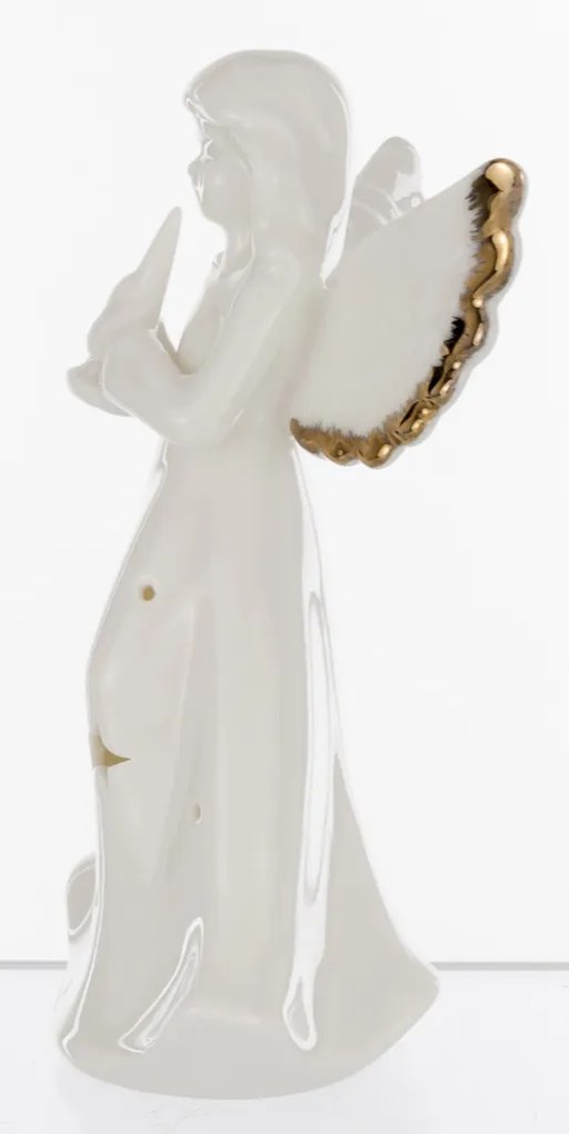 Dekorfigura angyal LED Porcelán Fehér 17x10x6,5cm