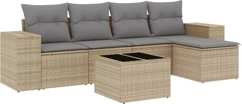 vidaXL 6 részes bézs polyrattan kerti ülőgarnitúra párnával