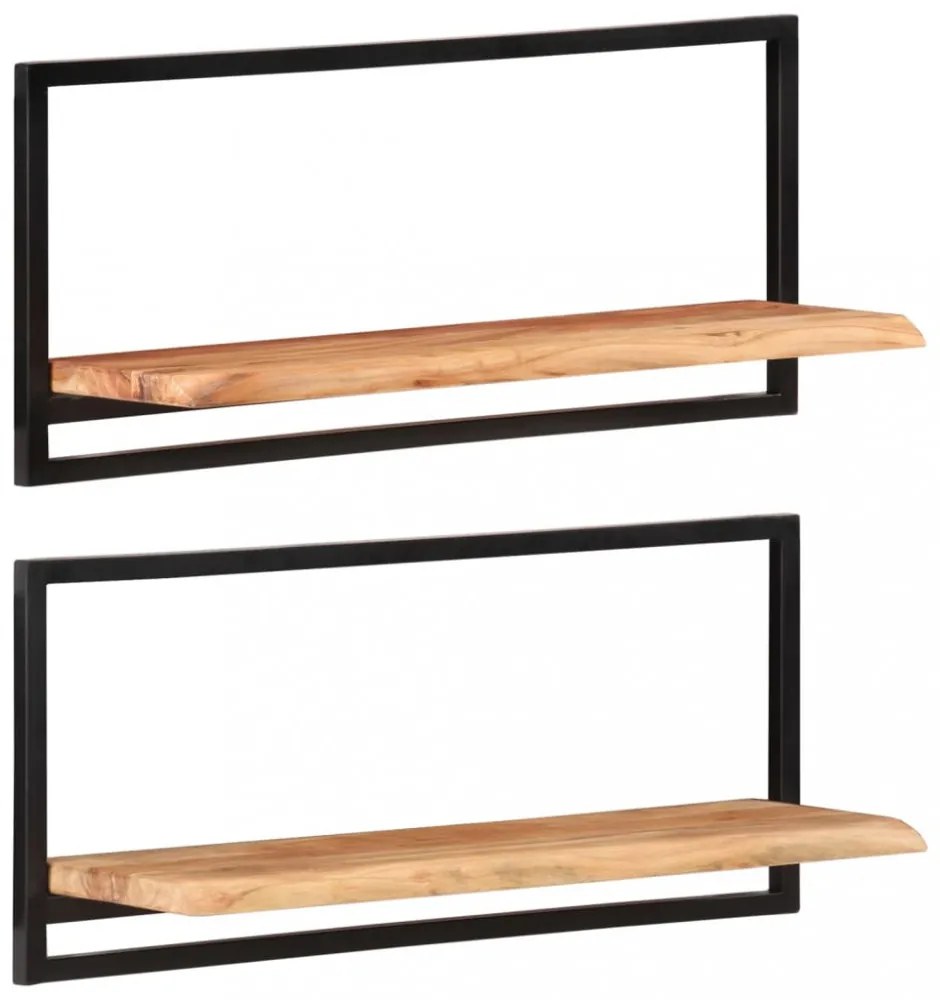 2 darab tömör akácfa és acél falipolc 80 x 25 x 35 cm