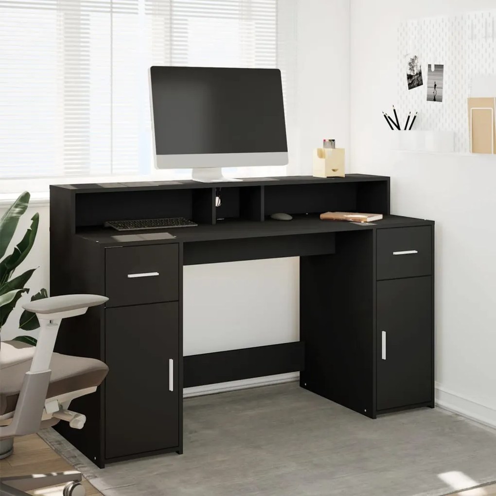 fekete szerelt fa íróasztal LED-világítással 140 x 55 x 91 cm