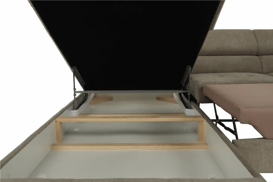 Ülőgarnitúra tárolóhellyel, világosbarna melír, szövet, balos, BUTON R