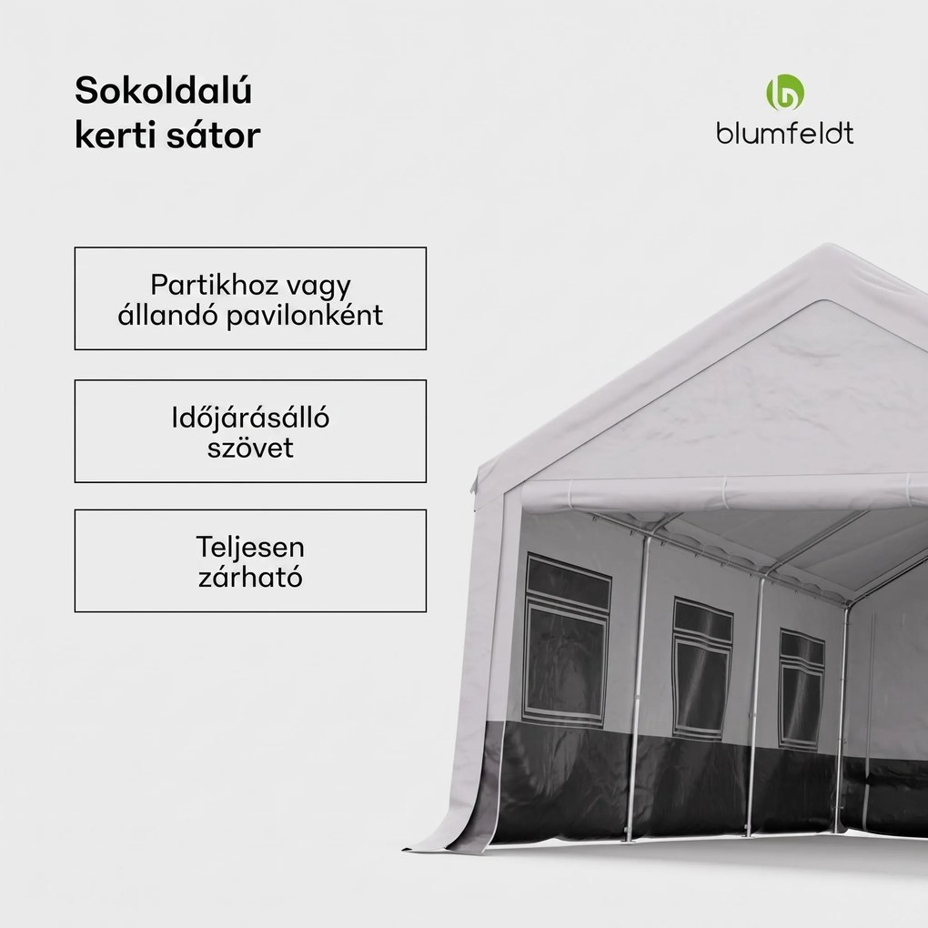 Blumfeldt Party Haven, sátor, 598 x 386 x 300 cm, időjárásálló, acélvázas, egyszerű összeszerelés, oldalfalakkal