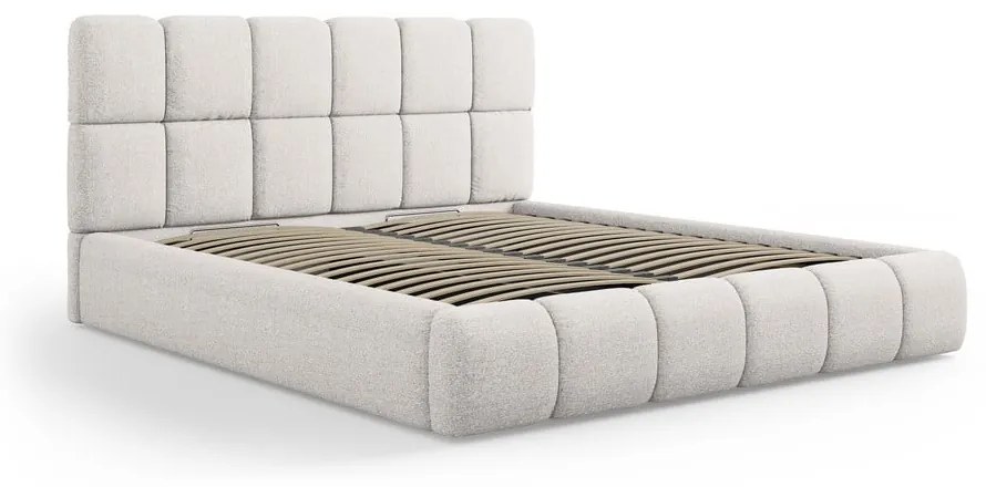 Világosszürke kárpitozott franciaágy tárolóhellyel, ágyráccsal 200x200 cm Bellis – Micadoni Home