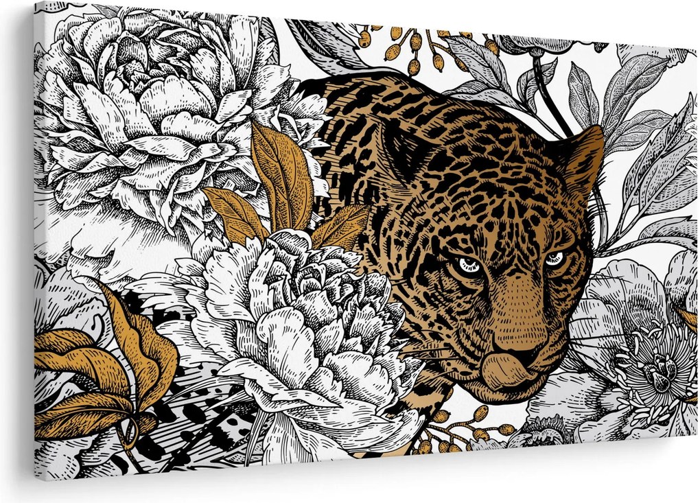 Kép - leopárd a virágok között (90x60 cm)