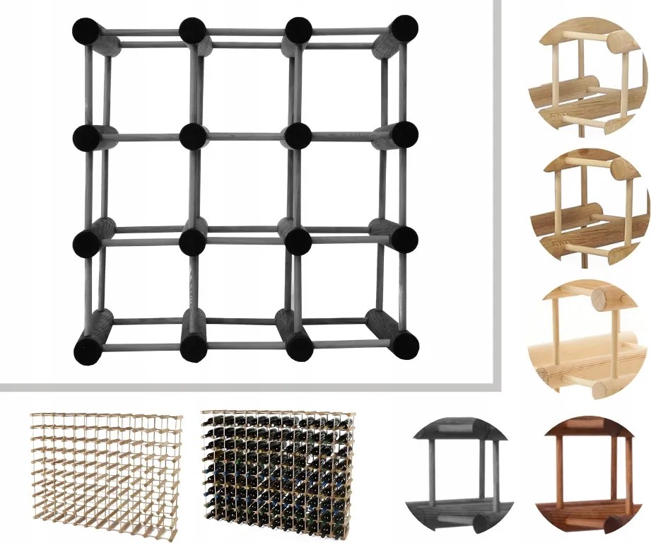 Bortartó állvány Moduláris alkoholtartó állvány 9 palack Fenyő Öko