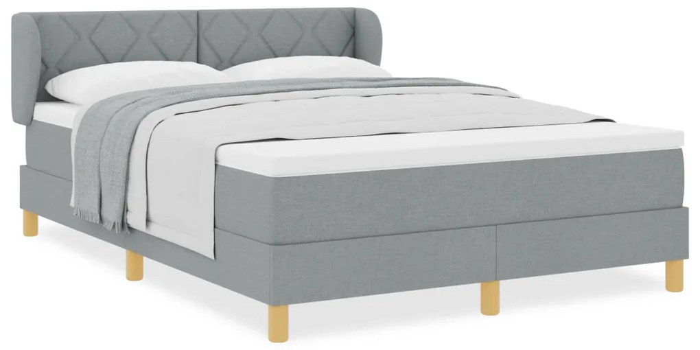 Boxspring Ágy Mattal - Világosszürke, 140x190 cm, Kárpit