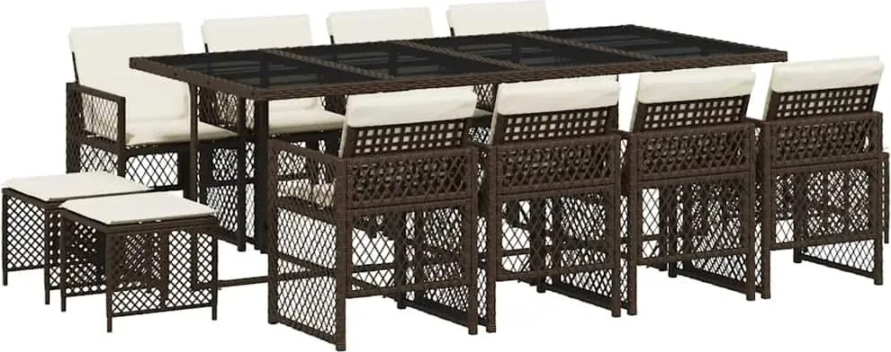 vidaXL 13 részes barna polyrattan kerti ülőgarnitúra párnákkal