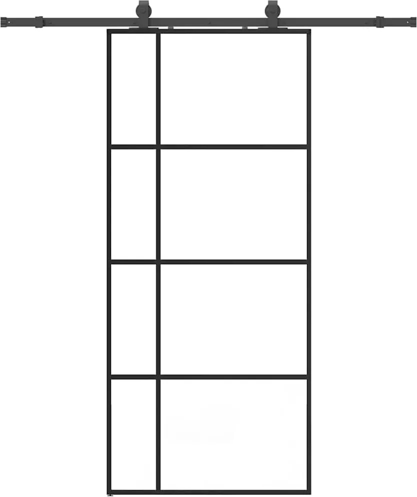 vidaXL fekete ESG üveg tolóajtó fémszerelvény-szettel 90x205 cm