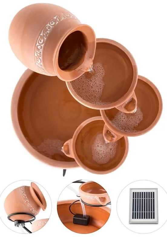 Blumfeldt Empoli, vízeséses szökőkút, terrakotta, 5 szint, 200 l/h, napelemes, 2 W, LED