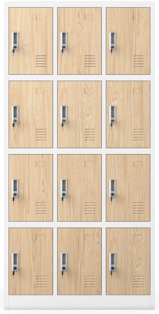 12 rekeszes szociális szekrény, fehér/sonoma tölgy, 900x1850x400 mm: MARCIN Eco Design