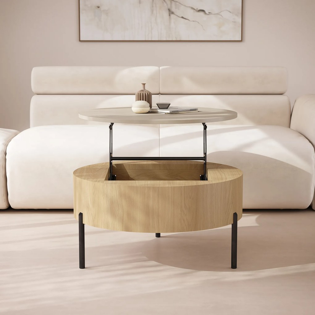 Mazzoni FRIDA Bézs (Pezsgőszínű) / Oasis Tölgy – MODERN DOHÁNYZÓASZTAL FELHAJTHATÓ LAPPAL ÉS TÁROLÓVAL