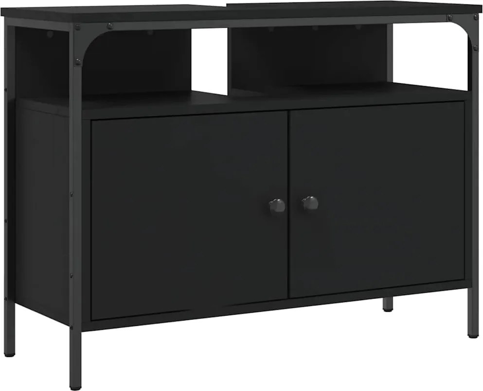 vidaXL fekete szerelt fa fürdőszobai mosdószekrény 80 x 30 x 60 cm