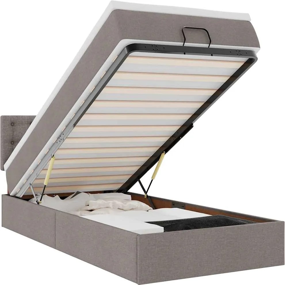 vidaXL tópszínű szövet ottomán ágy matraccal & LED-ek 90x200 cm