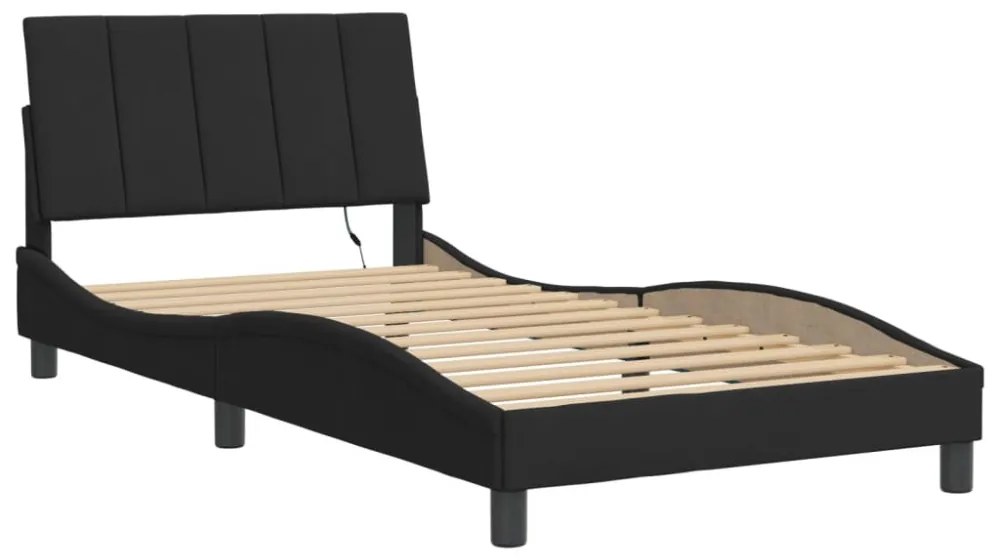 fekete bársony ágykeret LED-ekkel matrac nélkül Hanko 100 x 200 cm