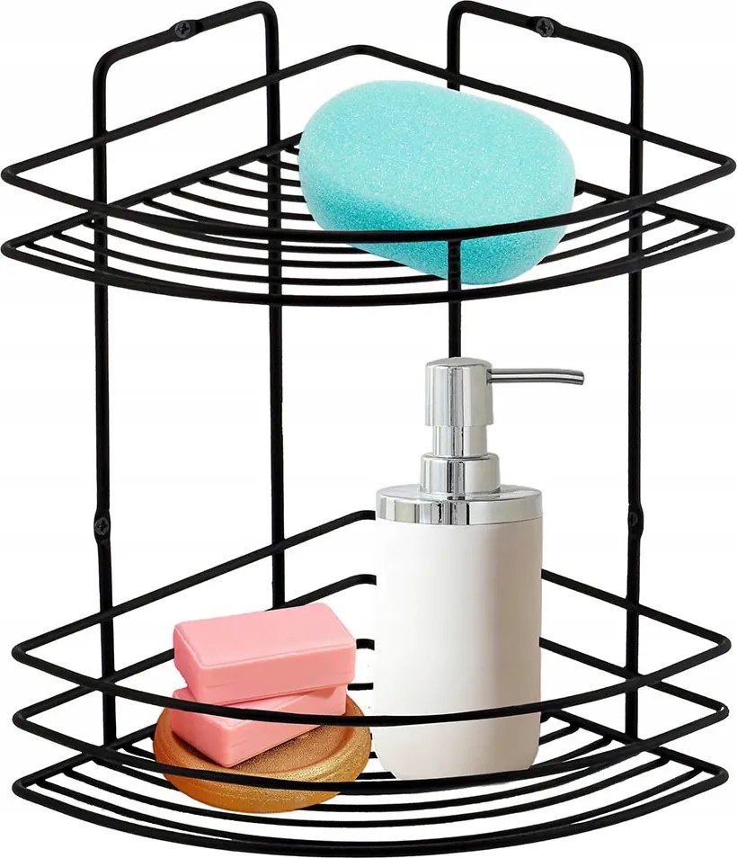 Sarok Fürdőszoba Polc Konyha Fekete Rögzített Drót Tartós Divatos