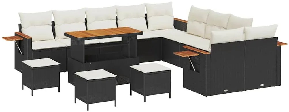 Kerti Kanapé Szett 14 pcs Fekete és krémszínű 110 x 55 x 71 cm
