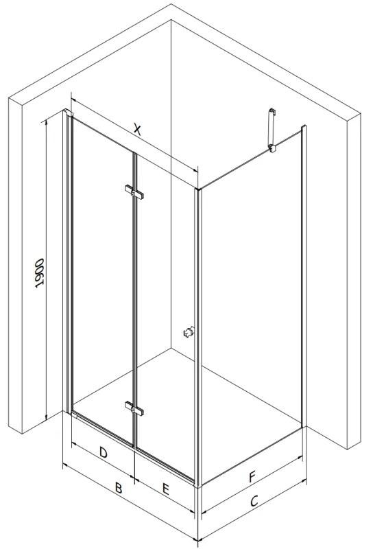 Mexen Lima zuhanykabin 100x90cm, 6mm üveg, arany profil - átlátszó üveg + Vékony zuhanytálca - 856-100-090-50-00-4010