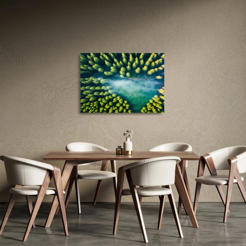 Üveg kép - Egy ködbe burkolt erdő (70x50 cm)