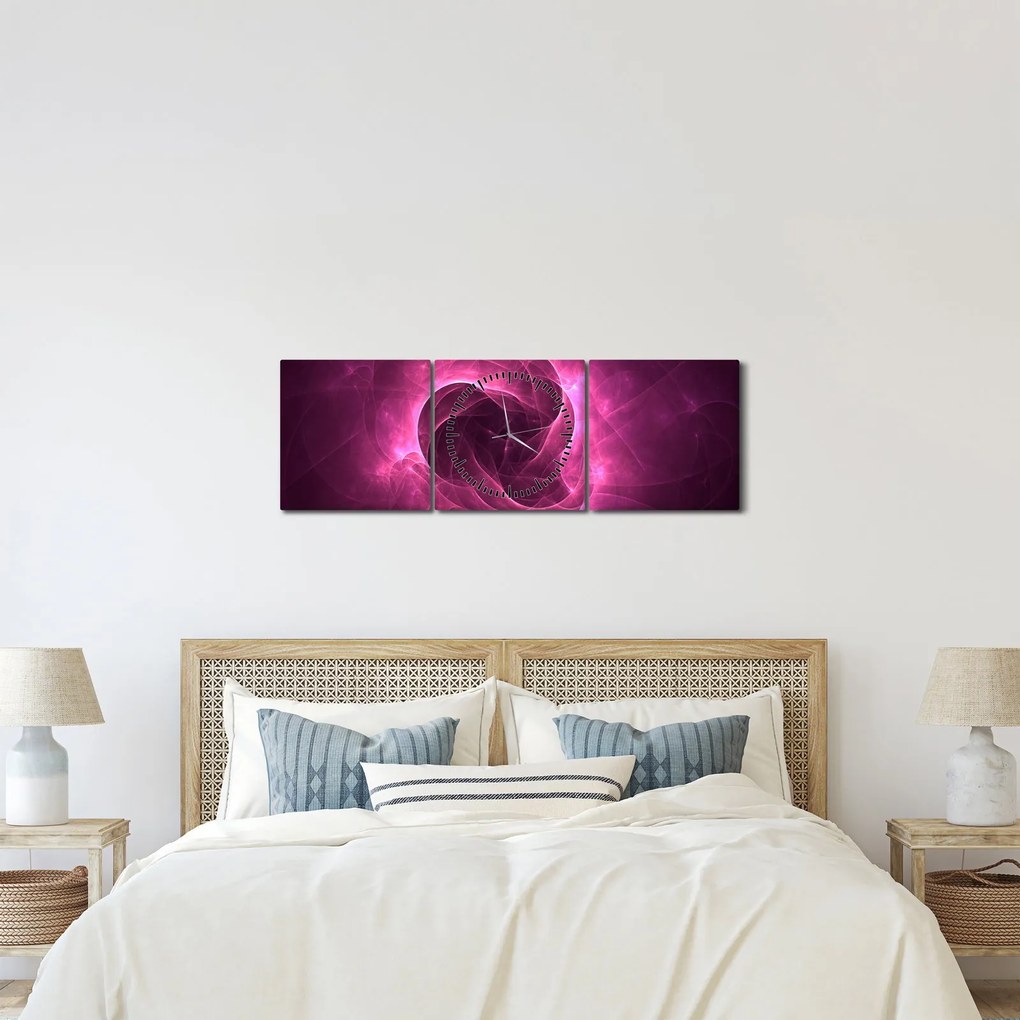 Modern rózsaszín absztrakció képe (órával) (90x30 cm)